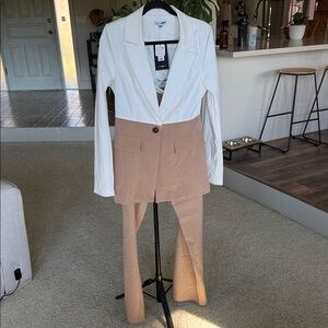 Fashion Nova Two-Tone White and Tan Pantsuit Blazer Set
